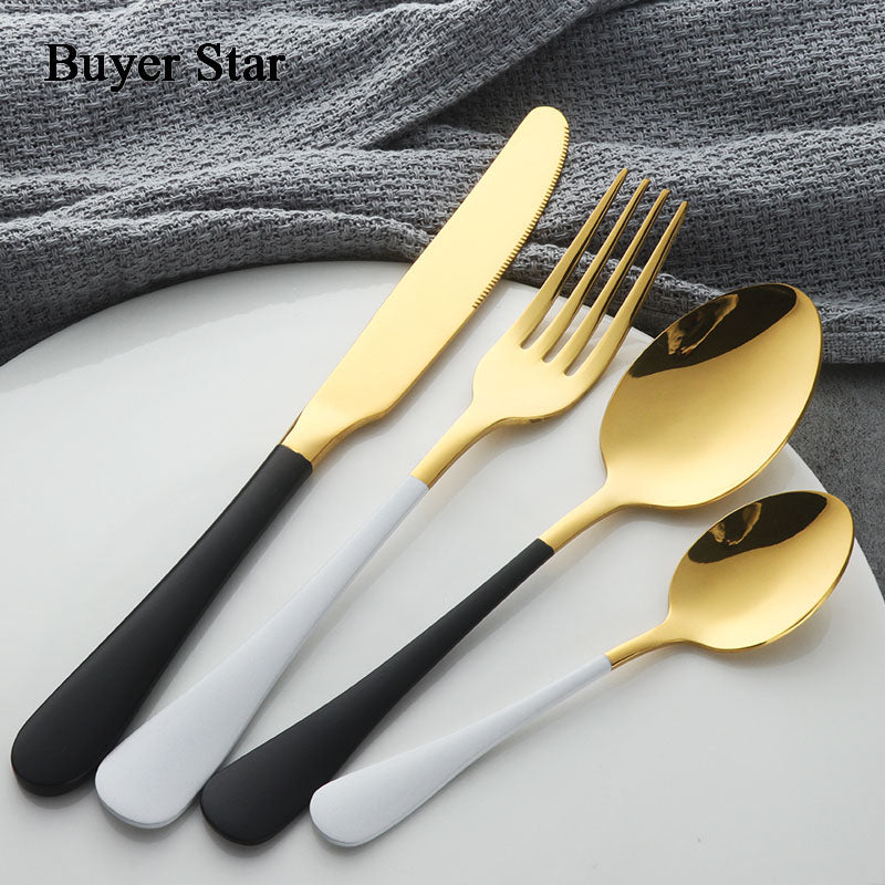 Korean Reusable Dinnerware Set Stainless Steel Tableware Set Golden Metal