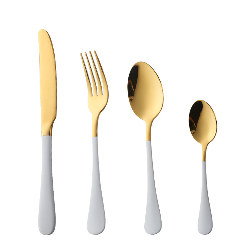 Korean Reusable Dinnerware Set Stainless Steel Tableware Set Golden Metal