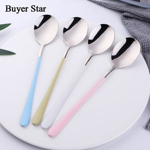 Buyer Star Stainless Steel Spoons Long Handle Spoons Silver Soup Spoon Colorful