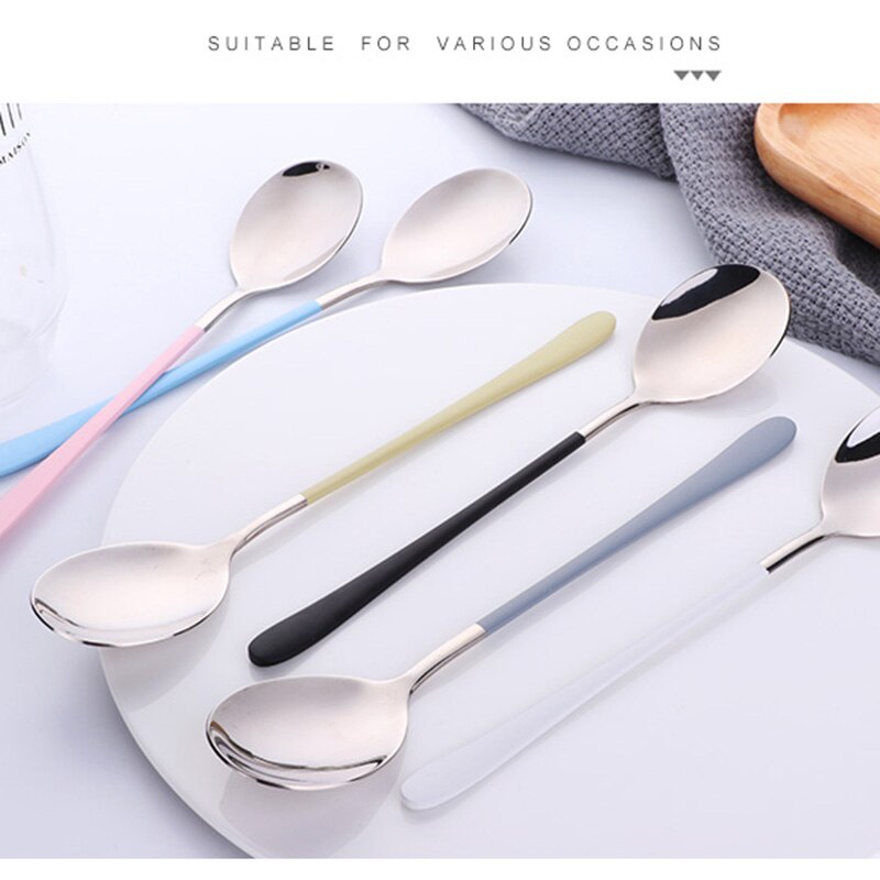Buyer Star Stainless Steel Spoons Long Handle Spoons Silver Soup Spoon Colorful