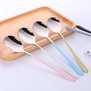 Buyer Star Stainless Steel Spoons Long Handle Spoons Silver Soup Spoon Colorful