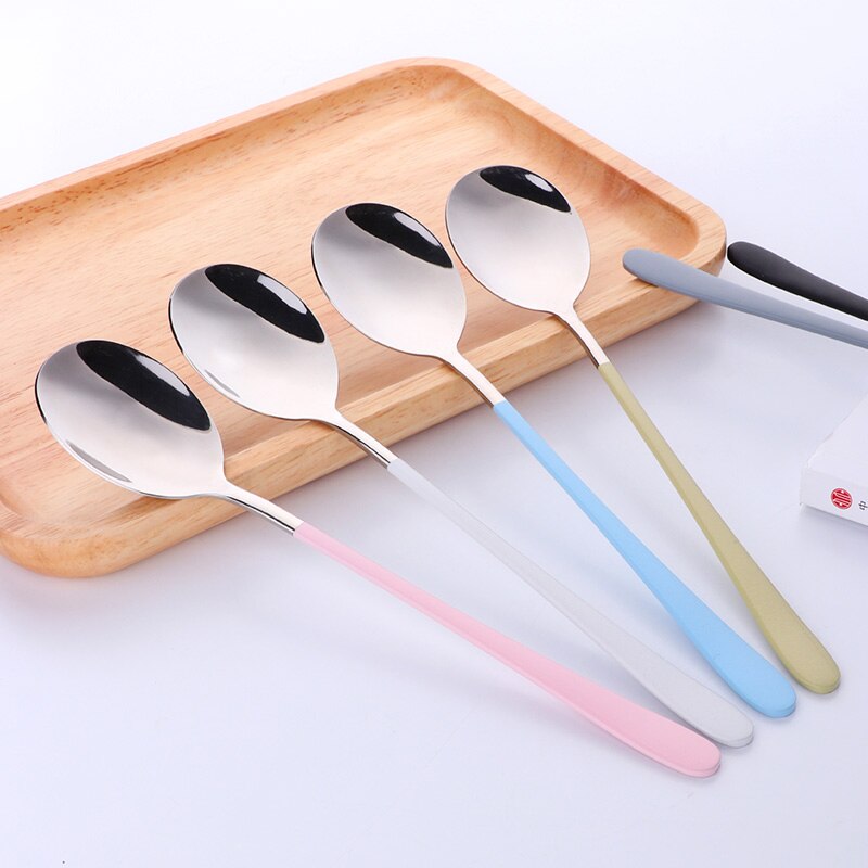 Buyer Star Stainless Steel Spoons Long Handle Spoons Silver Soup Spoon Colorful