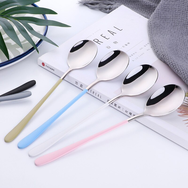 Buyer Star Stainless Steel Spoons Long Handle Spoons Silver Soup Spoon Colorful