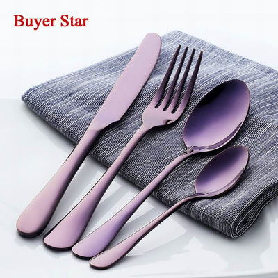 Buyer star 4 pcs Sliverware Flatware Set For Travel Black