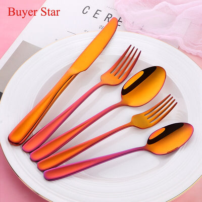 5 Pcs/Set 304 Stainless Steel Flatware Set Knife Fork Spoon High Grad