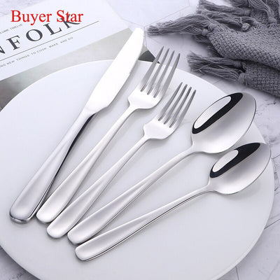 5 Pcs/Set 304 Stainless Steel Flatware Set Knife Fork Spoon High Grad