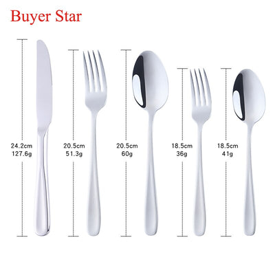 5 Pcs/Set 304 Stainless Steel Flatware Set Knife Fork Spoon High Grad