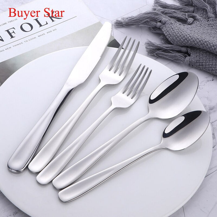 5Pcs Beige Gold 304 Stainless Steel Flatrware Knife Fork Spoon