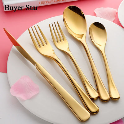 5 Pcs/set Pure Gold European Dinnerware Knife 304 Stainless Steel  Flatware Sets