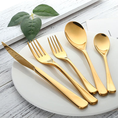 5 Pcs/set Pure Gold European Dinnerware Knife 304 Stainless Steel  Flatware Sets