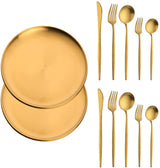 Buyer Star Matt Rainbow Silverware Set Plate Set for 2 Stainless Steel Flatware Salad Plates Kitchen Accessories Iridescent Utensils Dish Knives Forks Spoons Cutlery Set, Dishwasher Safe, Colorful