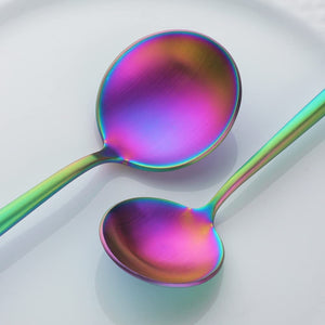 Buyer Star Matt Rainbow Silverware Set Plate Set for 2 Stainless Steel Flatware Salad Plates Kitchen Accessories Iridescent Utensils Dish Knives Forks Spoons Cutlery Set, Dishwasher Safe, Colorful