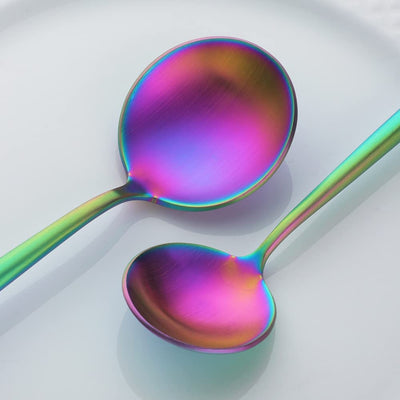 Buyer Star Matt Rainbow Silverware Set Plate Set for 2 Stainless Steel Flatware Salad Plates Kitchen Accessories Iridescent Utensils Dish Knives Forks Spoons Cutlery Set, Dishwasher Safe, Colorful