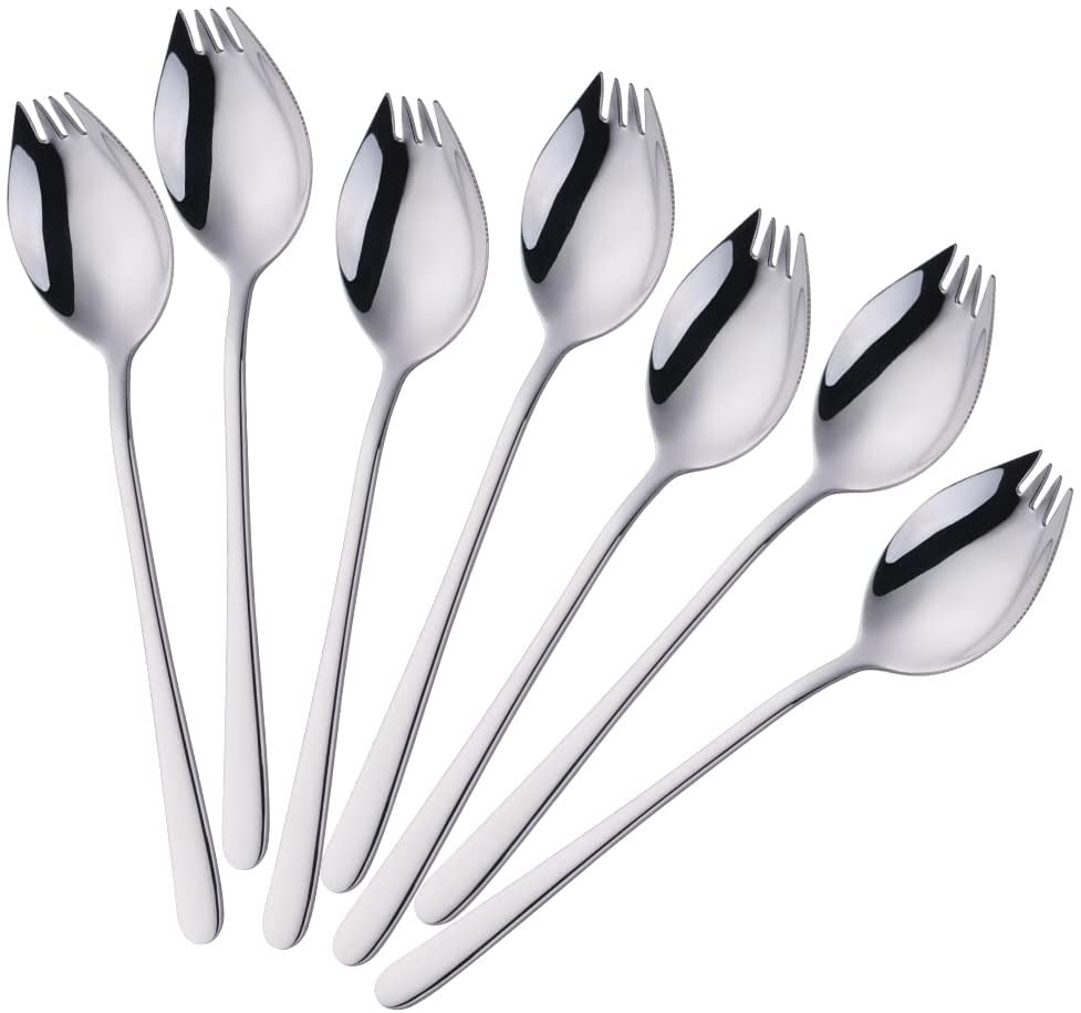 Buyer Star Sporks Metal 7-pack Stainless Steel Sporks for Everyday Household Use Spoon & Salad Forks, Fruit Appetizer Dessert (Rainbow)
