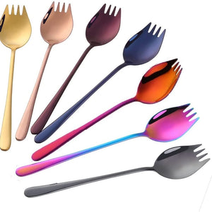 Buyer Star Sporks Metal 7-pack Stainless Steel Sporks for Everyday Household Use Spoon & Salad Forks, Fruit Appetizer Dessert (Rainbow)