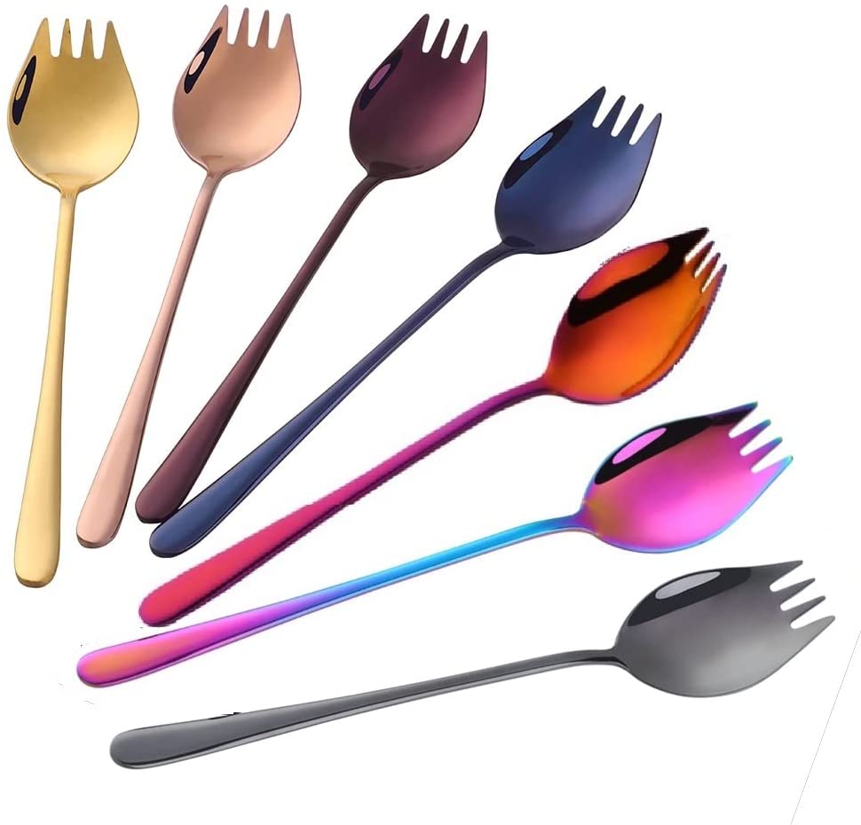 Buyer Star Sporks Metal 7-pack Stainless Steel Sporks for Everyday Household Use Spoon & Salad Forks, Fruit Appetizer Dessert (Rainbow)