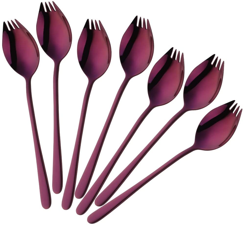 Buyer Star Sporks Metal 7-pack Stainless Steel Sporks for Everyday Household Use Spoon & Salad Forks, Fruit Appetizer Dessert (Rainbow)