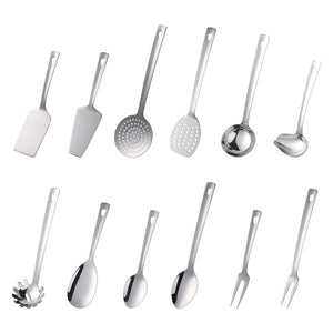 12PCS Stainless Steel Kitchen Utensils Soup Ladle Colander Spoon Shovel Spatula Meat Fork Non-stick Cooking Tool Kitchenware Set