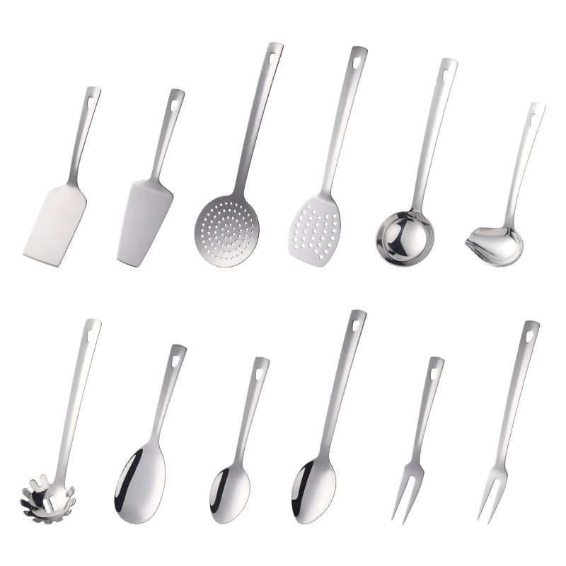 12PCS Stainless Steel Kitchen Utensils Soup Ladle Colander Spoon Shovel Spatula Meat Fork Non-stick Cooking Tool Kitchenware Set
