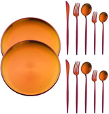Buyer Star Matt Rainbow Silverware Set Plate Set for 2 Stainless Steel Flatware Salad Plates Kitchen Accessories Iridescent Utensils Dish Knives Forks Spoons Cutlery Set, Dishwasher Safe, Colorful