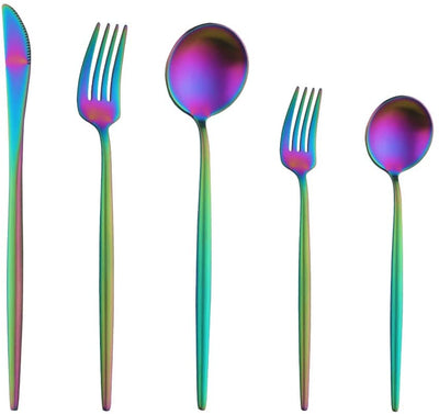 Buyer Star 30-Piece Rainbow Set Stainless Steel Flatware Cutlery Set Matte Polish Kitchen Utensils