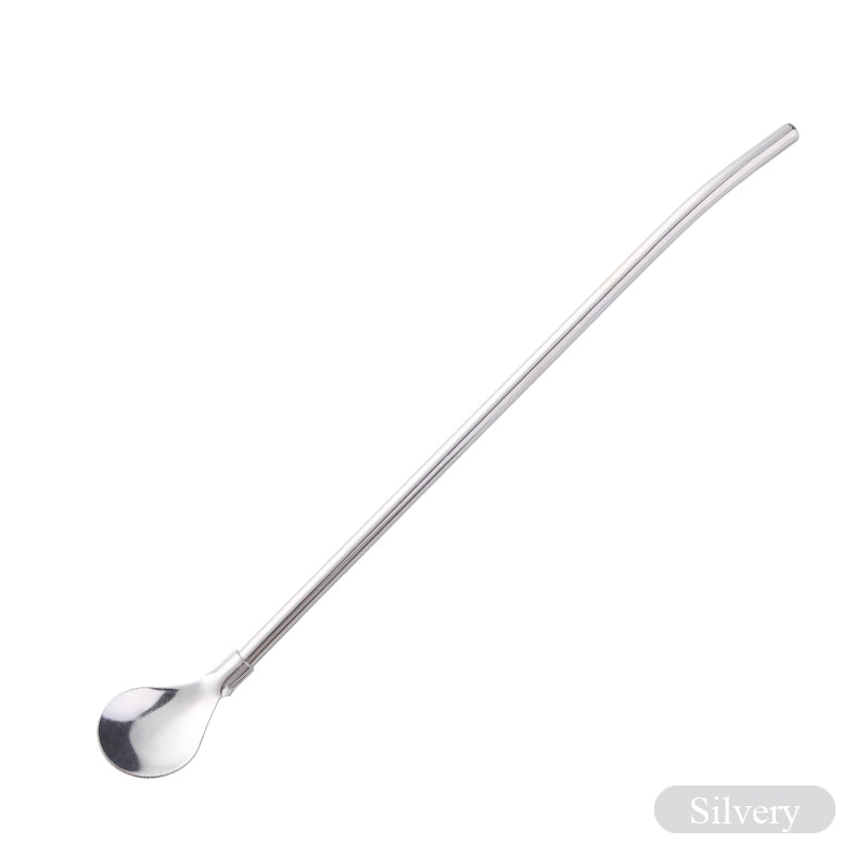 Stainless Steel Long Metal Drinking Straw Spoon with Cleaning Brush Tea Coffee Bar Kitchen Party Drink Accessories