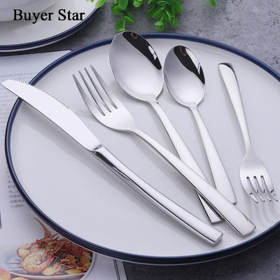 5pcs/Set Silverware Sets Stainless Steel Forks Knives Spoons Cutlery Sets