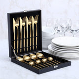 Buyerstar Portugal Cutlery Set Black Gold Dinnerware Knives Forks teaspoons Flatware Set