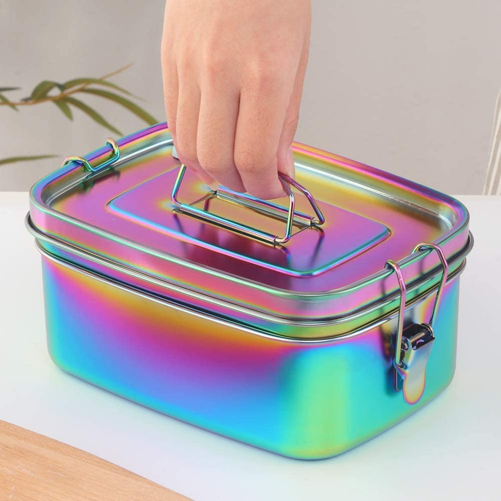 Buyer Star Bento Box Rainbow Lunch Box for adult, Stainless Steel 18/10 Metal Lunch Container, Metal Lunch Container