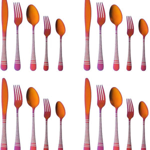 Buyer Star Flatware Cutlery Red 20 Pieces Silverware Set, Stainless Steel Titanium Colorful Utensils, Cutlery Set,Tableware Set, Reusable, Mirror Polished, Dishwasher Safe