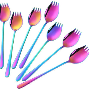 Buyer Star Sporks Metal 7-pack Stainless Steel Sporks for Everyday Household Use Spoon & Salad Forks, Fruit Appetizer Dessert (Rainbow)