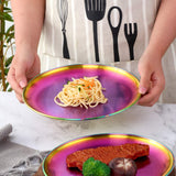 Buyer Star Matt Rainbow Silverware Set Plate Set for 4 Stainless Steel Flatware Salad Plates Kitchen Accessories Iridescent Utensils Dish Knives Forks Spoons Cutlery Set, Dishwasher Safe, Colorful
