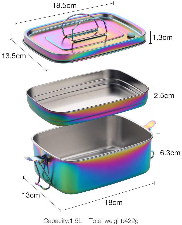 Buyer Star Bento Box Rainbow Lunch Box for adult, Stainless Steel 18/10 Metal Lunch Container, Metal Lunch Container
