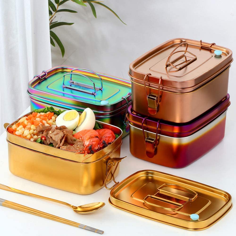 Buyer Star Bento Box Rainbow Lunch Box for adult, Stainless Steel 18/10 Metal Lunch Container, Metal Lunch Container