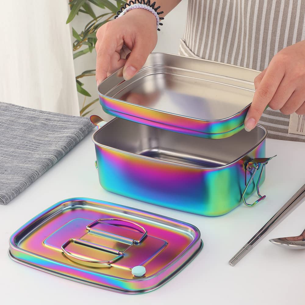 Buyer Star Bento Box Rainbow Lunch Box for adult, Stainless Steel 18/10 Metal Lunch Container, Metal Lunch Container