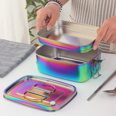 Buyer Star Bento Box Rainbow Lunch Box for adult, Stainless Steel 18/10 Metal Lunch Container, Secure Locks, Metal Lunch Container