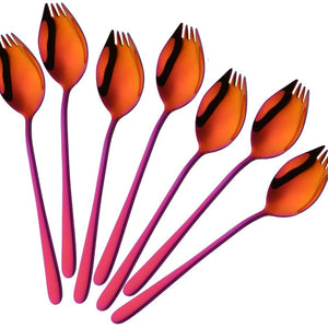 Buyer Star Sporks Metal 7-pack Stainless Steel Sporks for Everyday Household Use Spoon & Salad Forks, Fruit Appetizer Dessert (Rainbow)