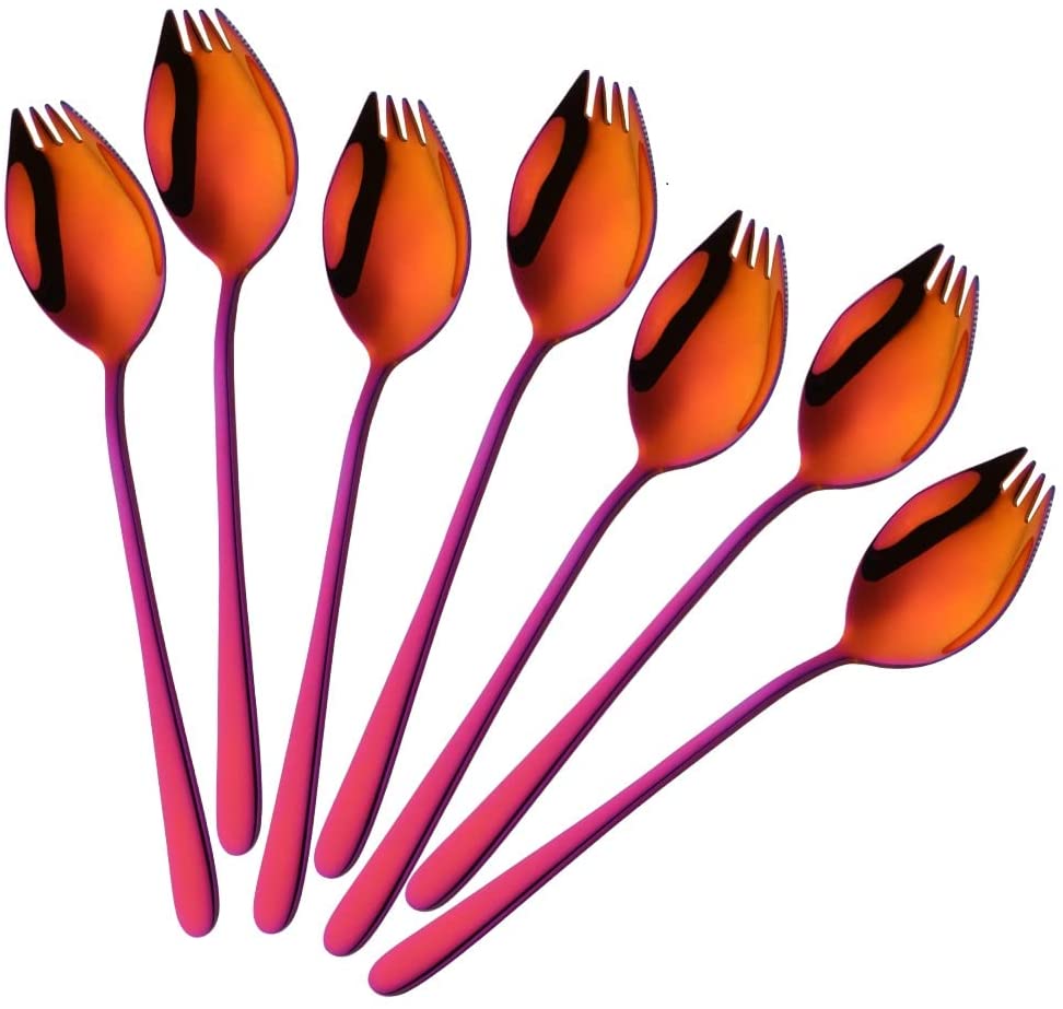 Buyer Star Sporks Metal 7-pack Stainless Steel Sporks for Everyday Household Use Spoon & Salad Forks, Fruit Appetizer Dessert (Rainbow)