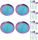 Buyer Star Matt Rainbow Silverware Set Plate Set for 4 Stainless Steel Flatware Salad Plates Kitchen Accessories Iridescent Utensils Dish Knives Forks Spoons Cutlery Set, Dishwasher Safe, Colorful