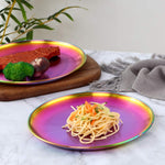 Buyer Star Matt Rainbow Silverware Set Plate Set for 2 Stainless Steel Flatware Salad Plates Kitchen Accessories Iridescent Utensils Dish Knives Forks Spoons Cutlery Set, Dishwasher Safe, Colorful