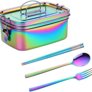 Buyer Star Bento Box Rainbow Lunch Box for adult, Stainless Steel 18/10 Metal Lunch Container, Metal Lunch Container