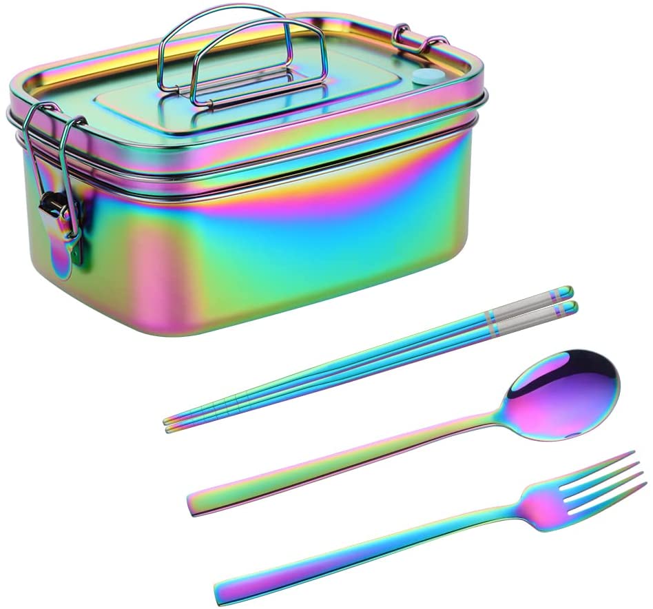 Buyer Star Bento Box Rainbow Lunch Box for adult, Stainless Steel 18/10 Metal Lunch Container, Metal Lunch Container