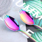 Buyer Star Sporks Metal 7-pack Stainless Steel Sporks for Everyday Household Use Spoon & Salad Forks, Fruit Appetizer Dessert (Rainbow)