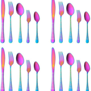 20 Piece Silverware Utensils Set,Black Flatware Set, Stainless Steel With Titanium Colorful Plated, Silverware,Mirror Polished Kitchen Utensil Set, Dishwasher Safe