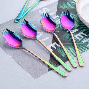 Buyer Star Sporks Metal 7-pack Stainless Steel Sporks for Everyday Household Use Spoon & Salad Forks, Fruit Appetizer Dessert (Rainbow)