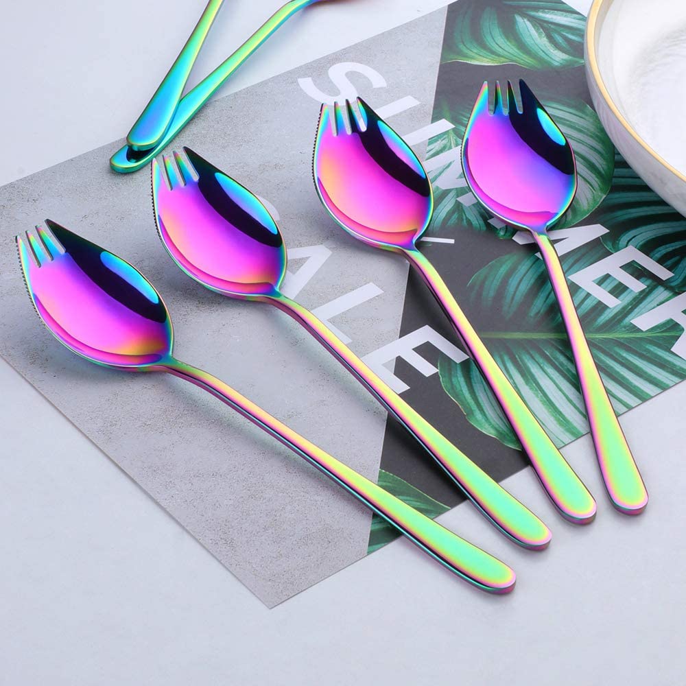 Buyer Star Sporks Metal 7-pack Stainless Steel Sporks for Everyday Household Use Spoon & Salad Forks, Fruit Appetizer Dessert (Rainbow)