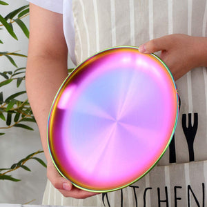Buyer Star Matt Rainbow Silverware Set Plate Set for 2 Stainless Steel Flatware Salad Plates Kitchen Accessories Iridescent Utensils Dish Knives Forks Spoons Cutlery Set, Dishwasher Safe, Colorful