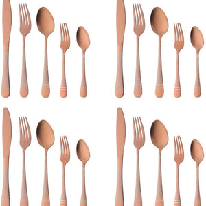 20 Piece Silverware Utensils Set,Black Flatware Set, Stainless Steel With Titanium Colorful Plated, Silverware,Mirror Polished Kitchen Utensil Set, Dishwasher Safe