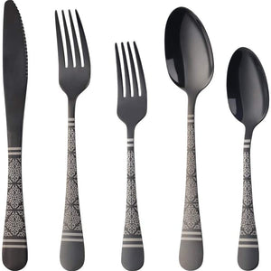 20 Piece Silverware Utensils Set,Black Flatware Set, Stainless Steel With Titanium Colorful Plated, Silverware,Mirror Polished Kitchen Utensil Set, Dishwasher Safe