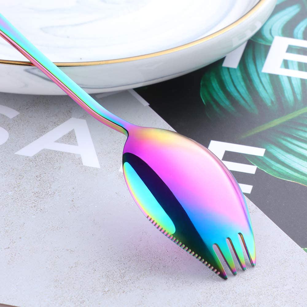 Buyer Star Sporks Metal 7-pack Stainless Steel Sporks for Everyday Household Use Spoon & Salad Forks, Fruit Appetizer Dessert (Rainbow)